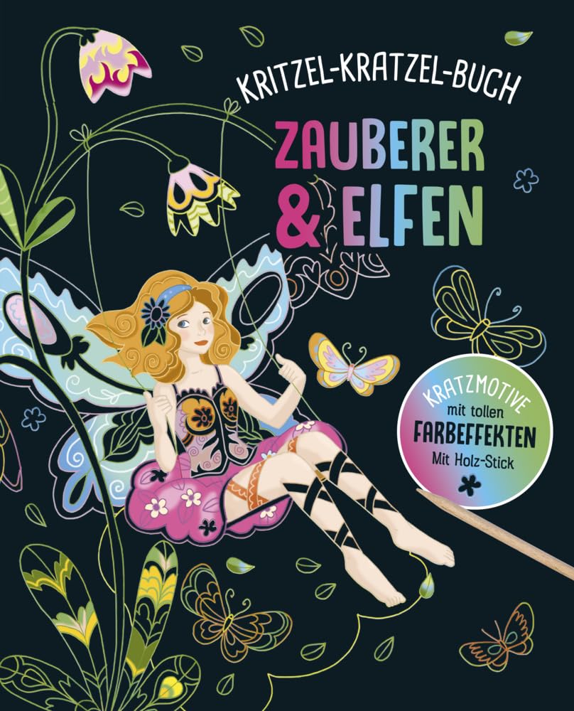 Libro: Zauberer und Elfen - Kritzel-Kratzel-Buch für Kinder ab 5 Jahren: 12 Kratzmotive mit tollen Farbeffekten. Mit Bambus-Stick