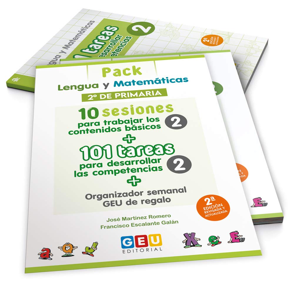 Libro: Pack Lengua y Mates / Editorial GEU / 2º Primaria / Recomendado como repaso y refuerzo / Actividades sencillas (Niños de 7 a 8 años)