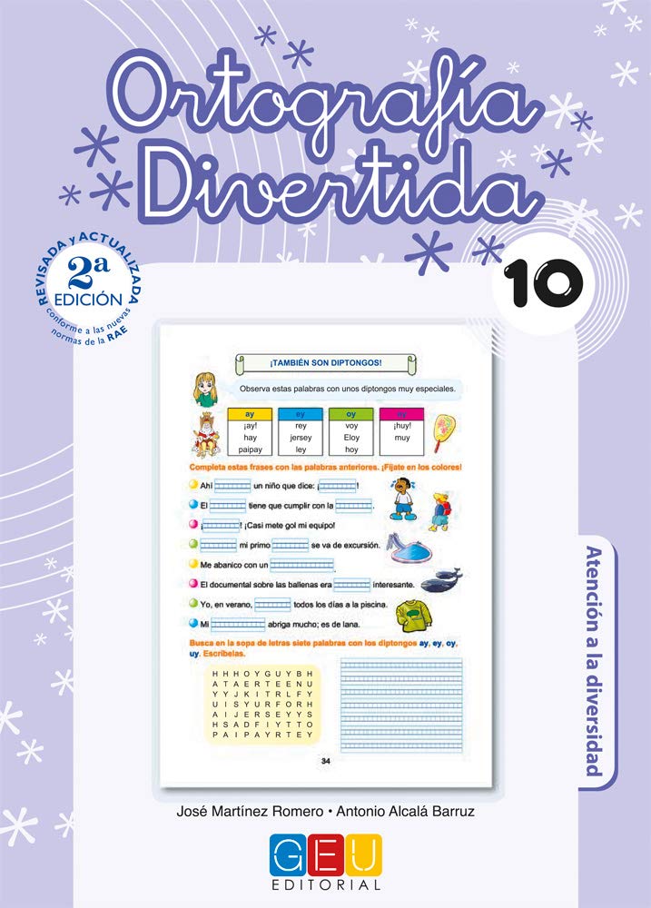 Libro: Ortografía divertida 10 / Editorial GEU / 4º Primaria / Mejora la ortografía / Recomendado como apoyo / Con actividades sencillas de repaso