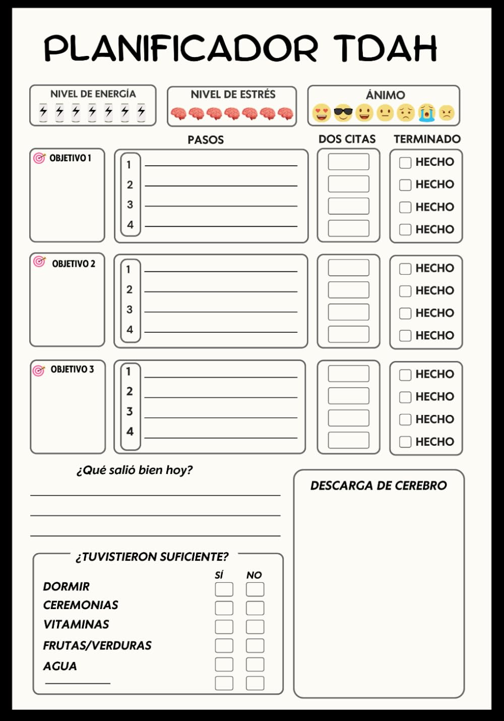 Libro: TDAH: Organizador / Planificador para adultos, adolescentes y niños. Aumenta tu productividad, gestiona tu tiempo, mejora tu enfoque y alcanza tus metas. (Spanish Edition)