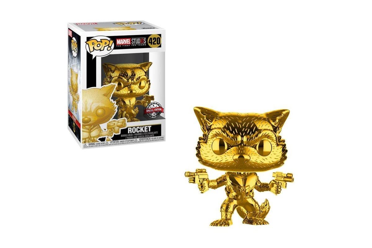 Funko Pop! Marvel Studios 10th Anniversary #420 Guardians of The Galaxy Rocket Raccoon Dorado Chrome Exclusivo Figura