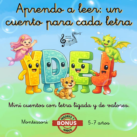 Aprendo a leer: un cuento para cada letra: Mini cuentos con letra ligada y de valores. Cuentos con letra Montessori. Cuentos infantiles para niños de 5 a 7 años.