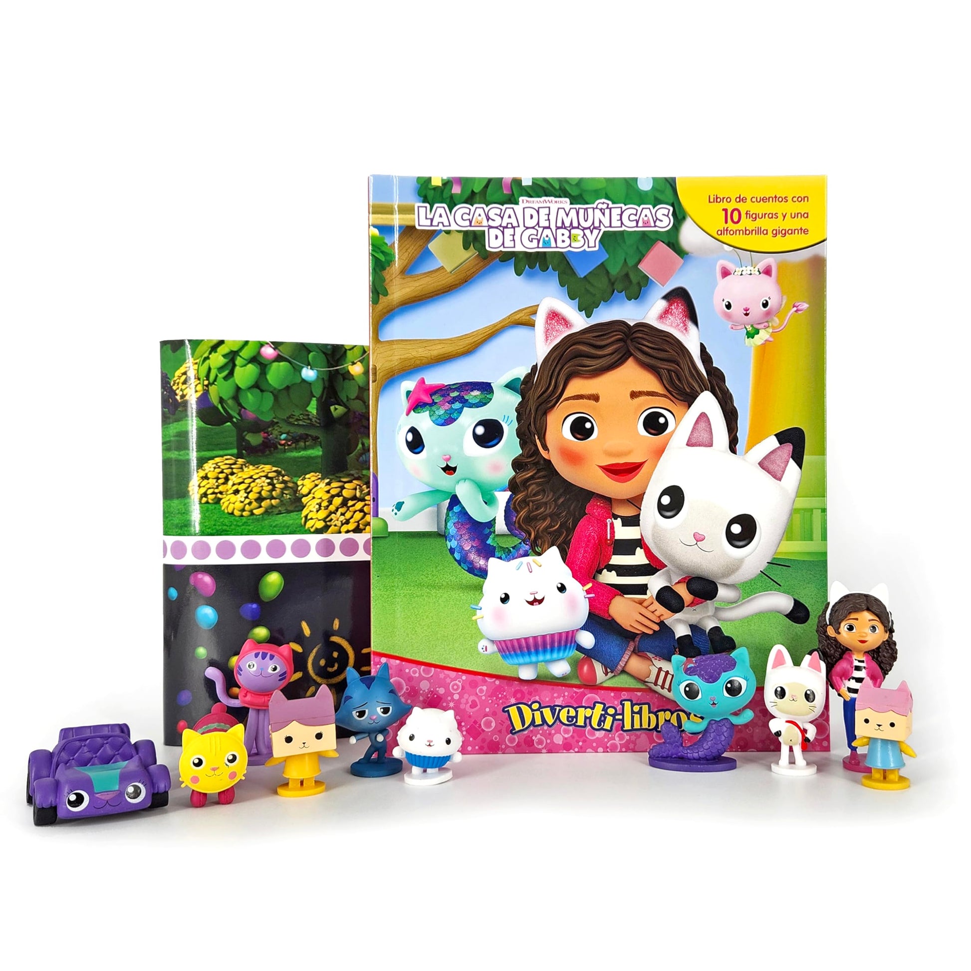 La Casa de Muñecas de Gabby Diverti-Libros - Libro infantil de cuentos, 10 figuras, 1 alfombra de juego