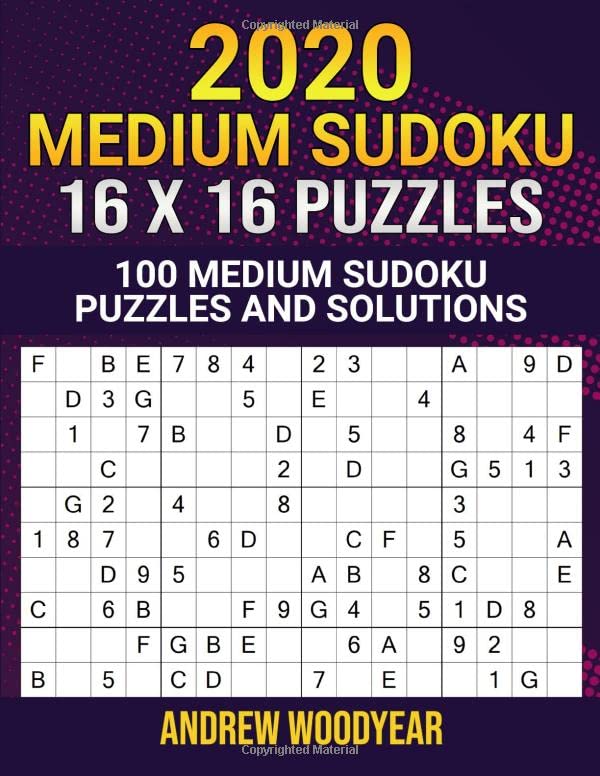 Libro: 2020 Medium Sudoku 16 X 16 Puzzles: 100 Medium Sudoku Puzzles and Solutions (Medium 16X16 Sudoku for 2020)