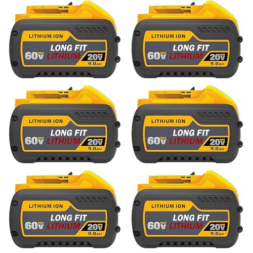 Batería-DCB609-de-9,0-Ah-de-ajuste-largo-(paquete-de-6).-Reemplazo-para-batería-Dewalt-20-V/60-V-MAX-9,0-Ah-DCB606-DCB609-DCB612.-Compatible-con-herramientas-eléctricas-DeWalt-de-20-V/60-V-y-cargadores-DeWalt.