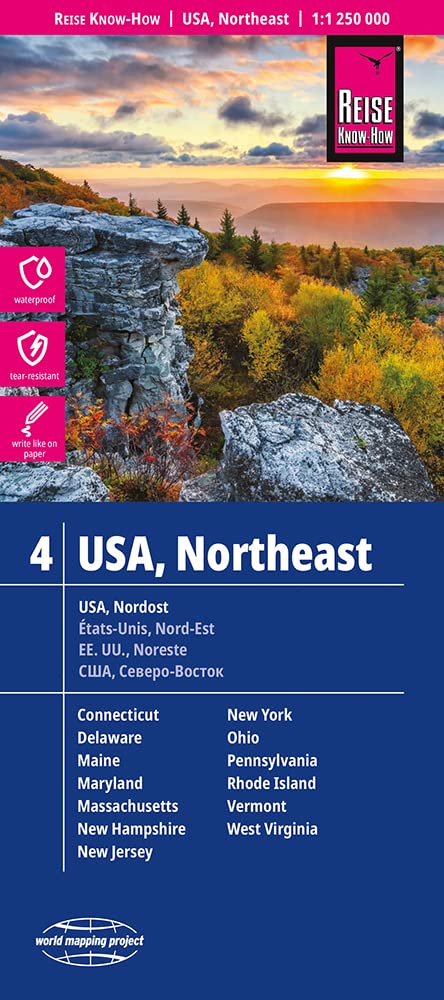 Libro: USA, Northeast (1:1.250.000) : Maine, Maryland, New York, Ohio, West Virginia, ...: reiß- und wasserfest (world mapping project): 4