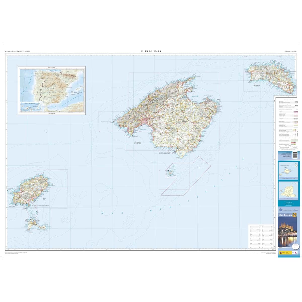 Libro: Mapa de la provincia de ILLES BALEARS a escala 1:200.000. Proyección UTM. Incluye sombreado de relieve. Dimensiones: 100 x 140 cm.