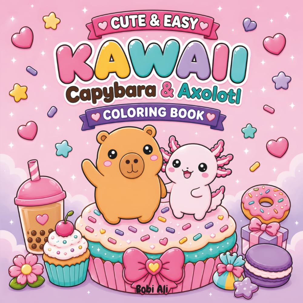 Libro: Cute & Easy KAWAII: Capybara & Axolotl Coloring Book (Cozy Capybara & Axolotl Adventures)