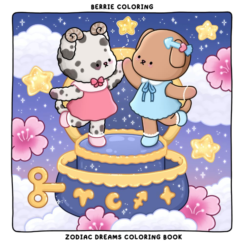 Libro: Berrie Coloring Zodiac Dreams: Cute and Cozy Coloring Book for Adults & Teens Featuring Adorable Animal Characters and Dreamy Scenes