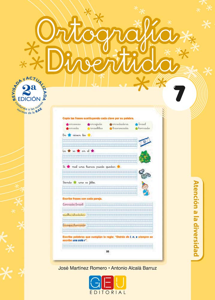 Libro: Ortografía divertida 7 / Editorial GEU / 3º Primaria / Mejora la ortografía / Recomendado como apoyo / Con actividades sencillas de repaso
