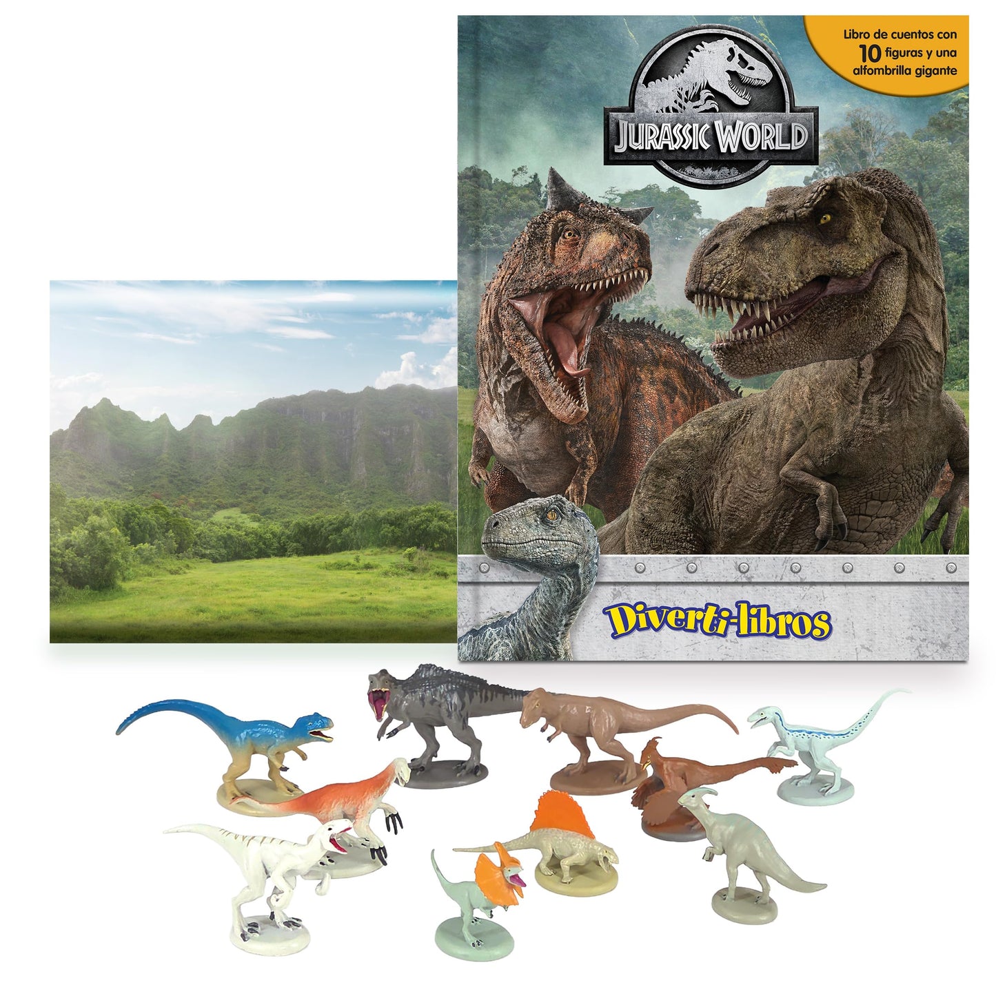 Libro: Universal Jurassic World Diverti-Libros - Libro infantil de cuentos, 10 figuras, 1 alfombra de juego