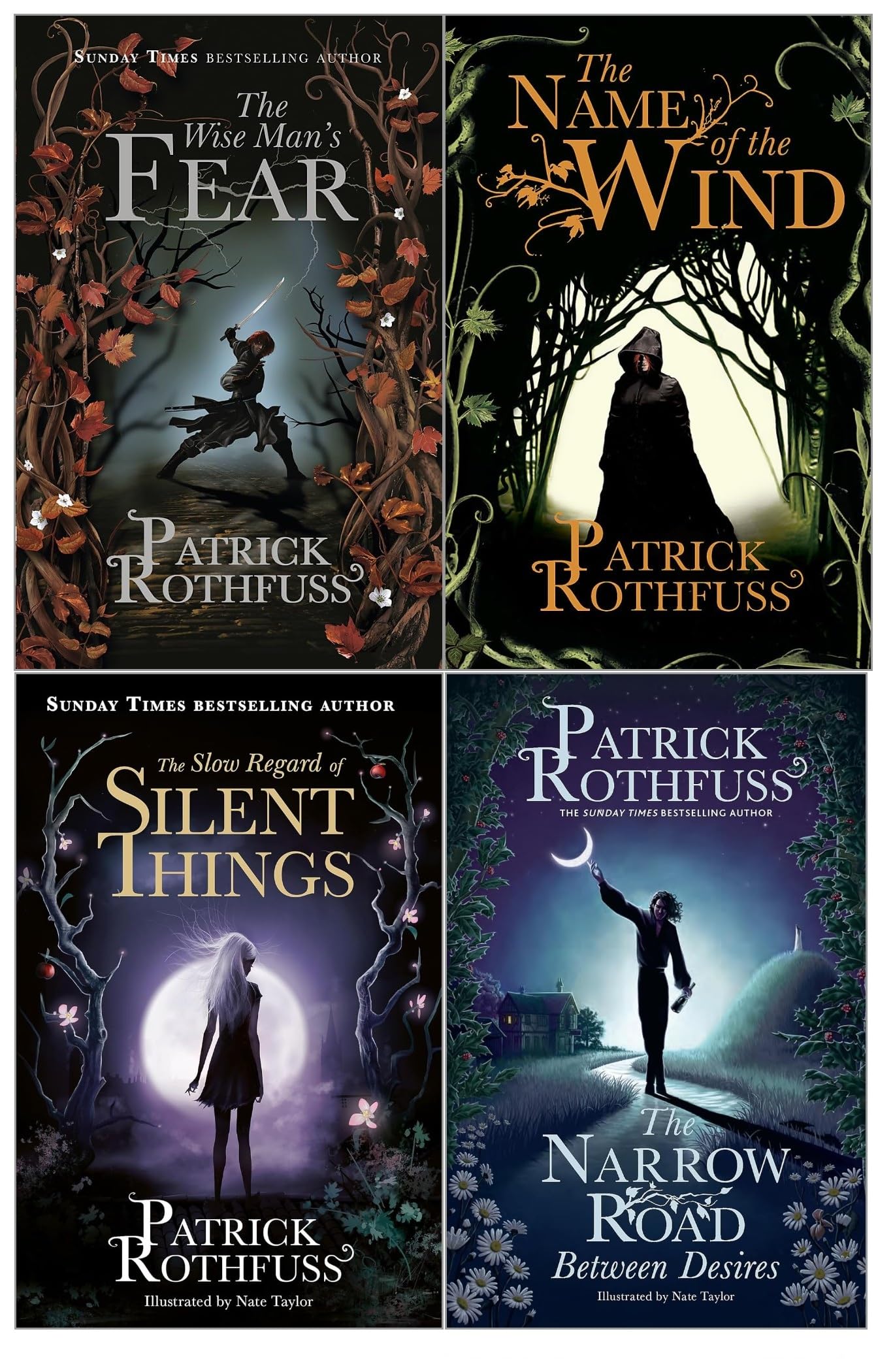 Libro: Kingkiller Chronicle Collection 4 Books Set by Patrick Rothfuss (The Name of the Wind, The Wise Man’s Fear, The Slow Regard of Silent Things and The Narrow Road Between Desires)
