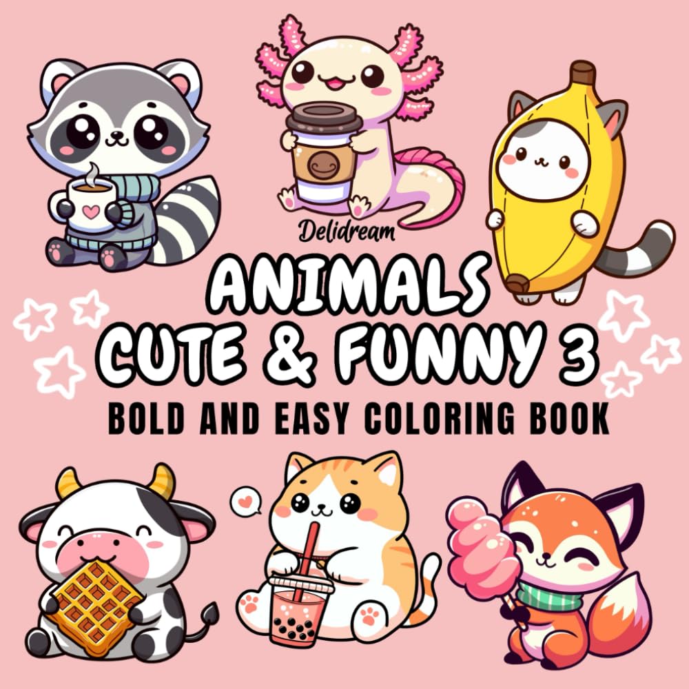 Libro: Animals Cute & Funny 3: Bold and Easy Coloring Book for Kids and Adults, 35 Relaxing Stress Relieving Designs