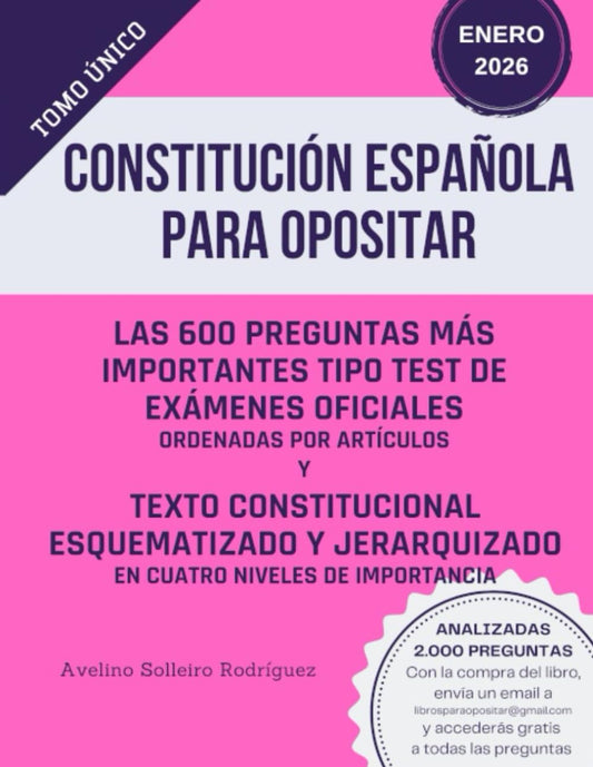 CONSTITUCIÓN ESPAÑOLA PARA OPOSITAR: Preguntas tipo test de exámenes oficiales y el texto consolidado en tablas, esquematizado y jerarquizado en cuatro niveles de importancia