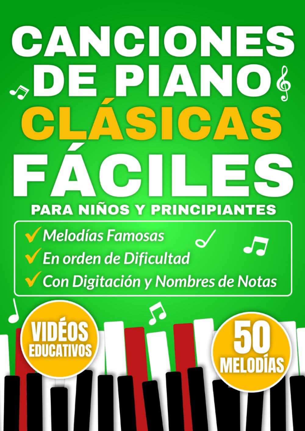 Libro: CANCIONES DE PIANO CLÁSICAS FÁCILES PARA NIÑOS Y PRINCIPIANTES: Melodías famosas en orden de dificultad con digitación y nombres de notas