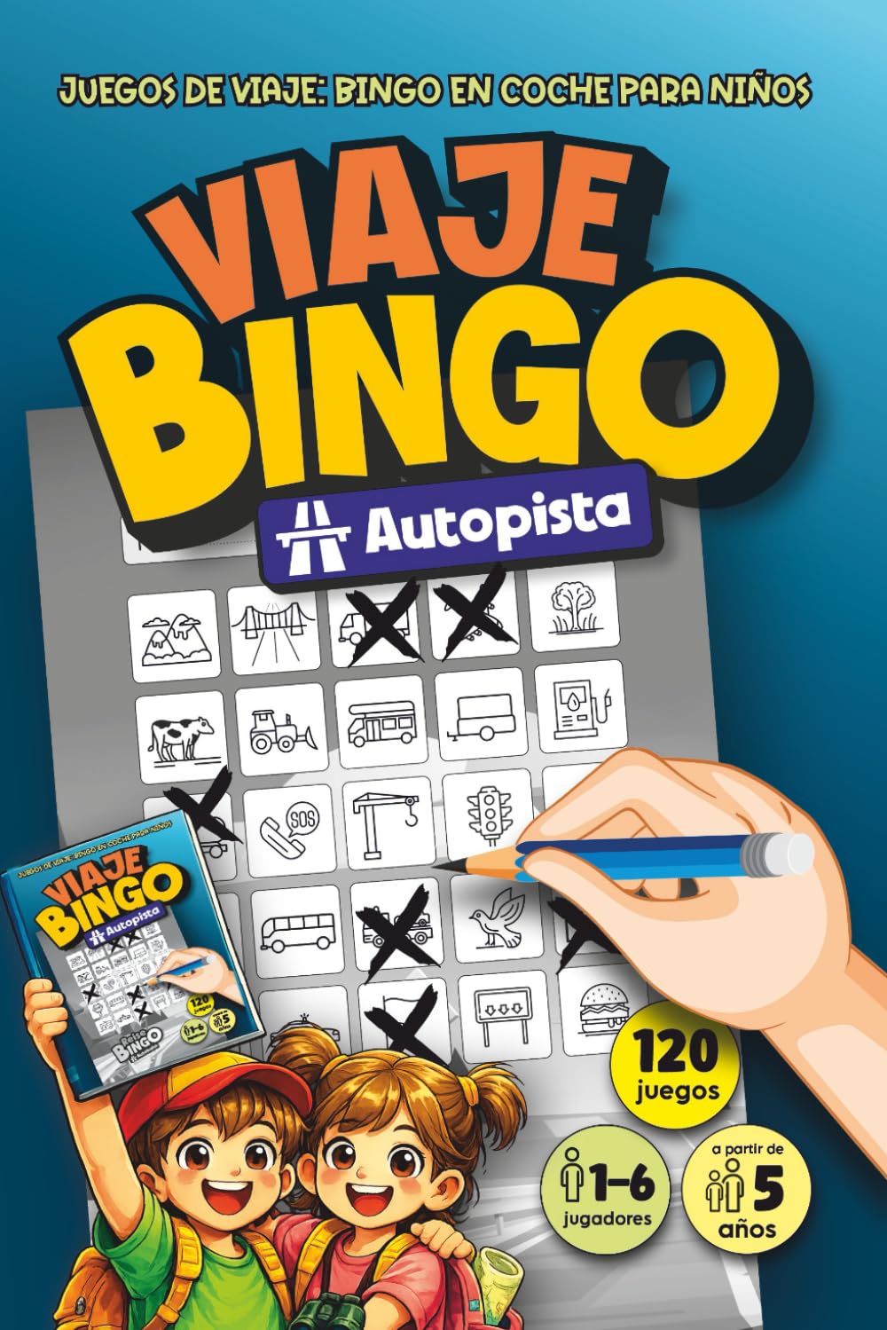 VIAJE BINGO "Autopista": El AutoBingo de viaje para entretener a niños desde 5 años en trayectos largos en coche | Juego para llevar con 120 cartones de bingo