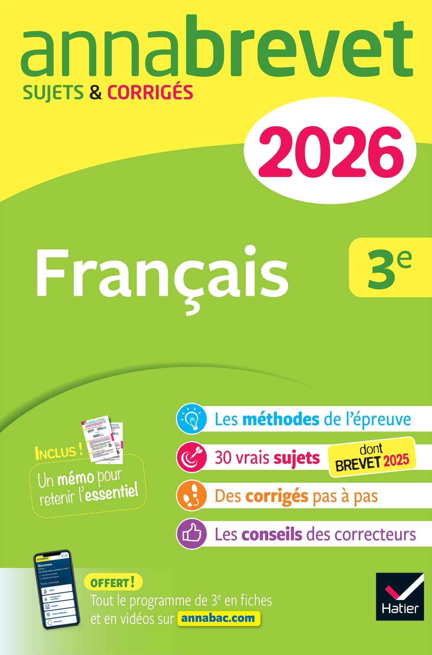 Libro: Annales du brevet 2026 - Annabrevet Français 3e - Nouveau brevet: sujets corrigés & méthodes pour réussir son brevet