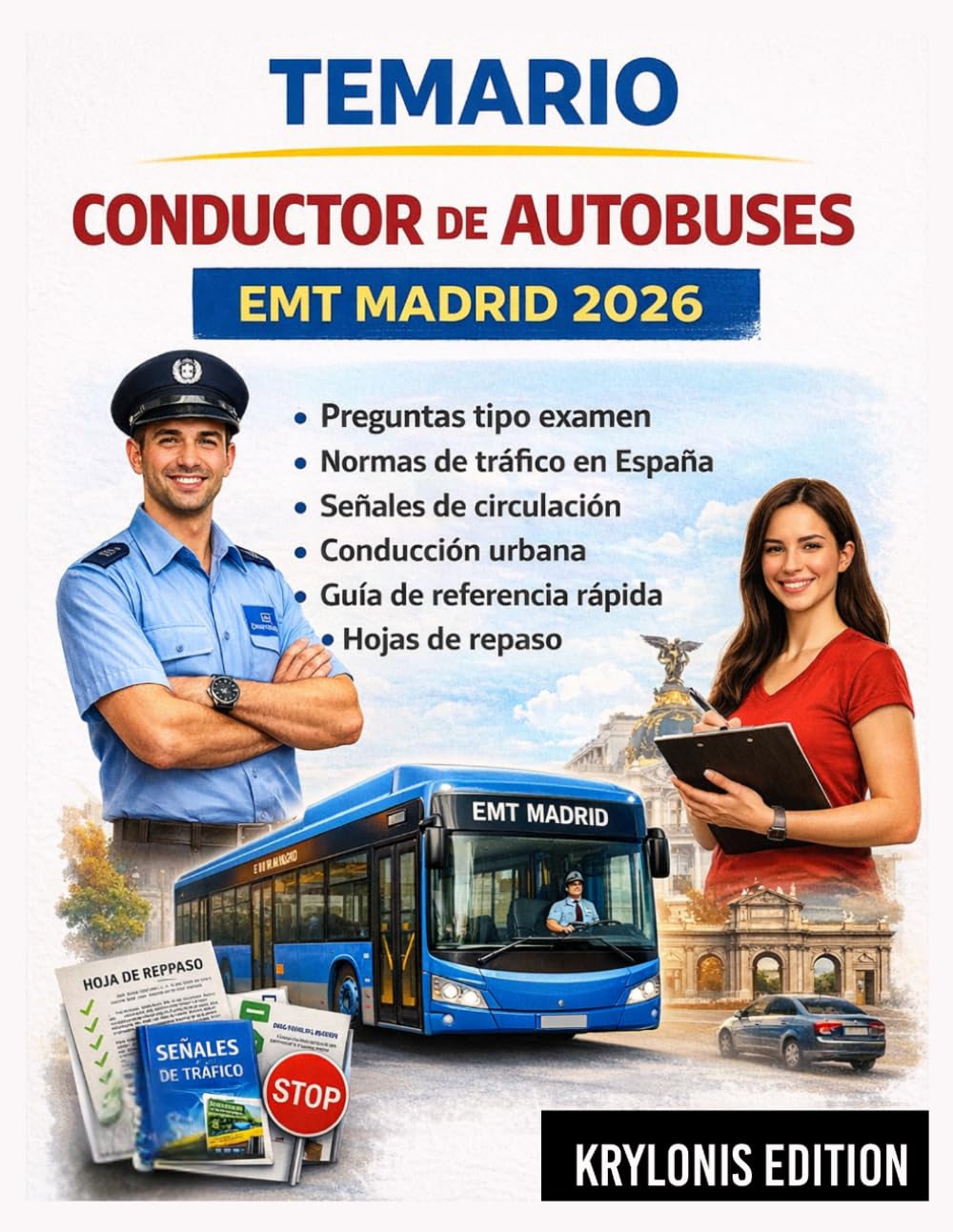 Libro: Temario Conductor de Autobuses Emt Madrid 2026: Preguntas tipo examen, normas de tráfico, señales de circulación, conducción urbana, guía de referencia rápida y hojas de repaso.