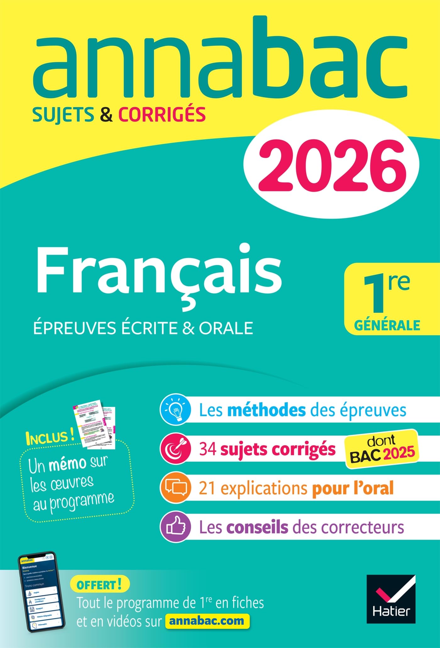 Libro: Annales du bac 2026 - Annabac Français 1re générale (bac de français écrit & oral): sujets corrigés sur les oeuvres au programme 2025-2026