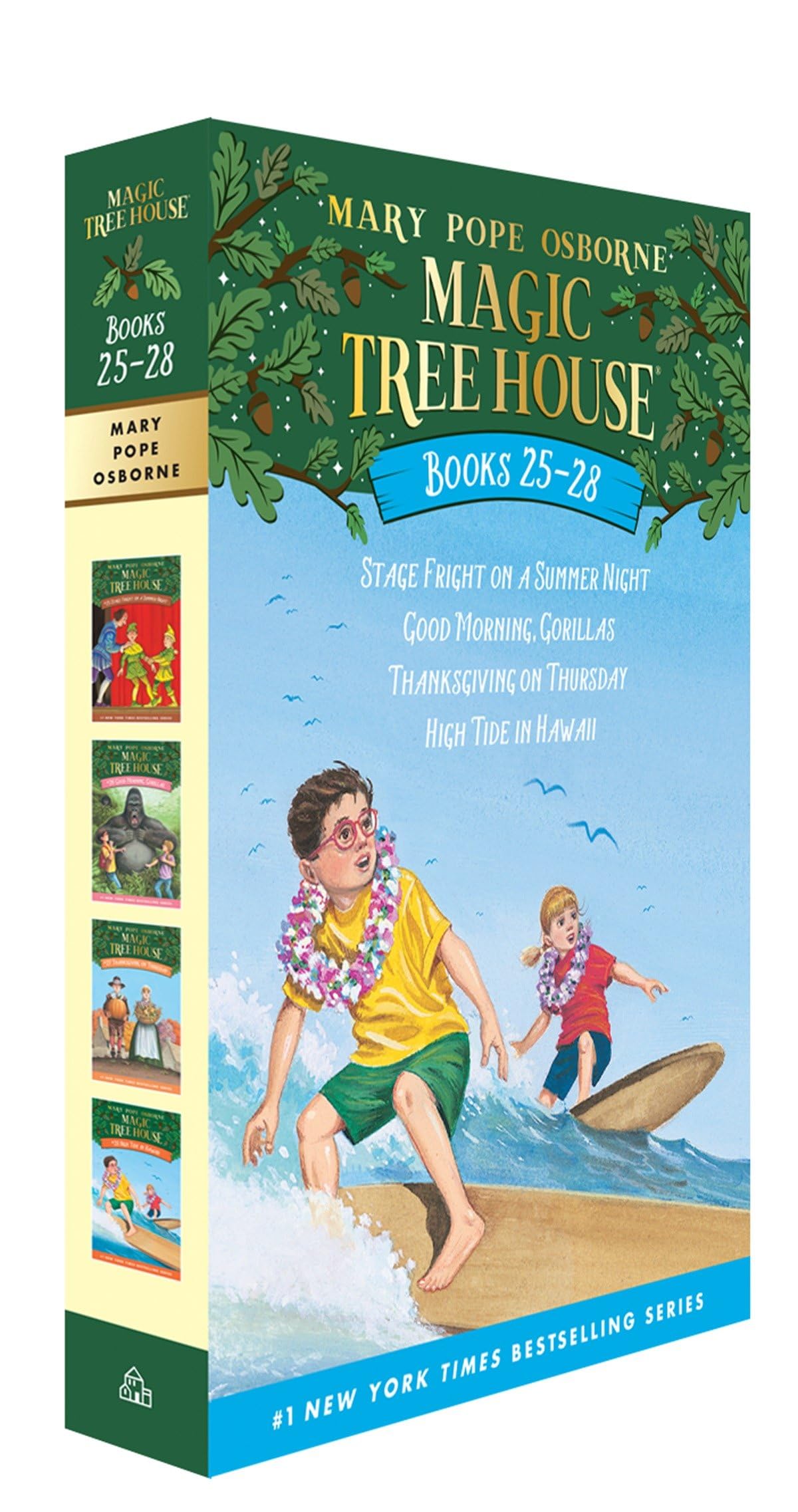 Libro: Magic Tree House Books 25-28 Boxed Set: Stage Fright on a Summer Night; Good Morning, Gorillas; Thanksgiving on Thursday; High Tide in Hawaii
