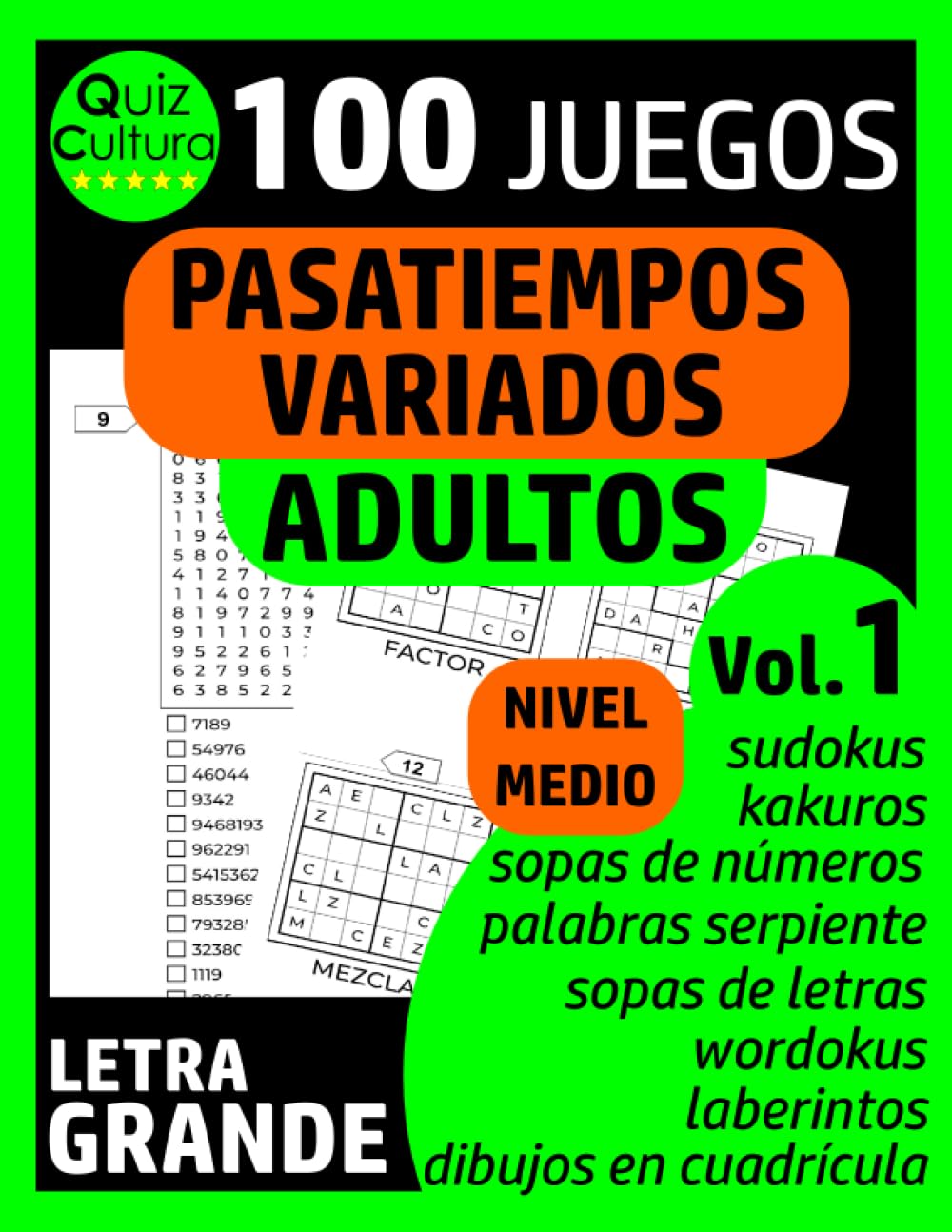 Libro: PASATIEMPOS VARIADOS ADULTOS: LETRA GRANDE - NIVEL MEDIO - 100 JUEGOS - Volumen 1 (Spanish Edition)