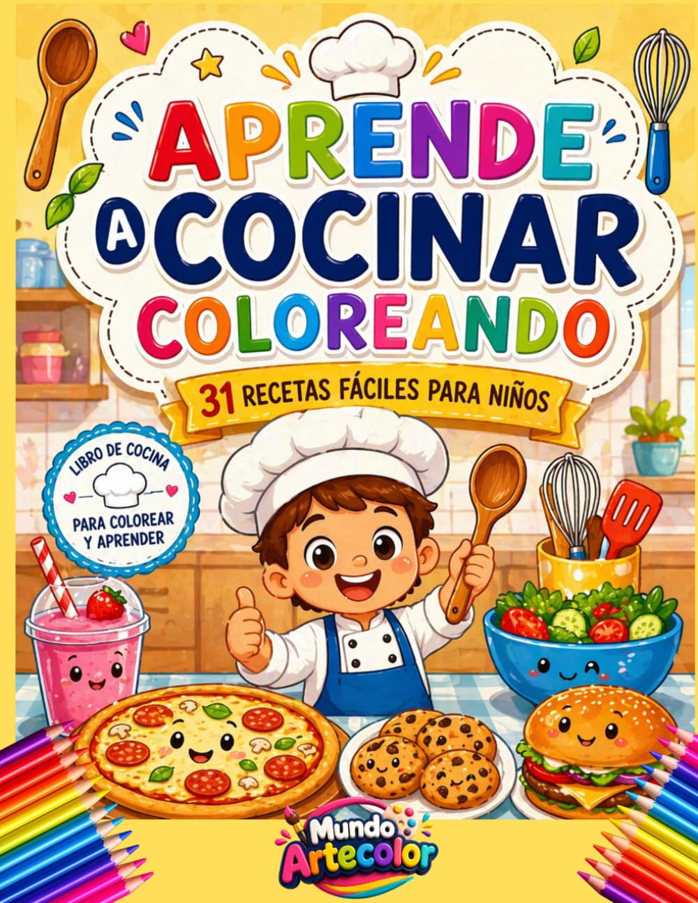 Libro: Aprende a Cocinar Coloreando: 31 Recetas Fáciles para Niños | Libro de Cocina Infantil Divertido y Educativo con Páginas para Colorear
