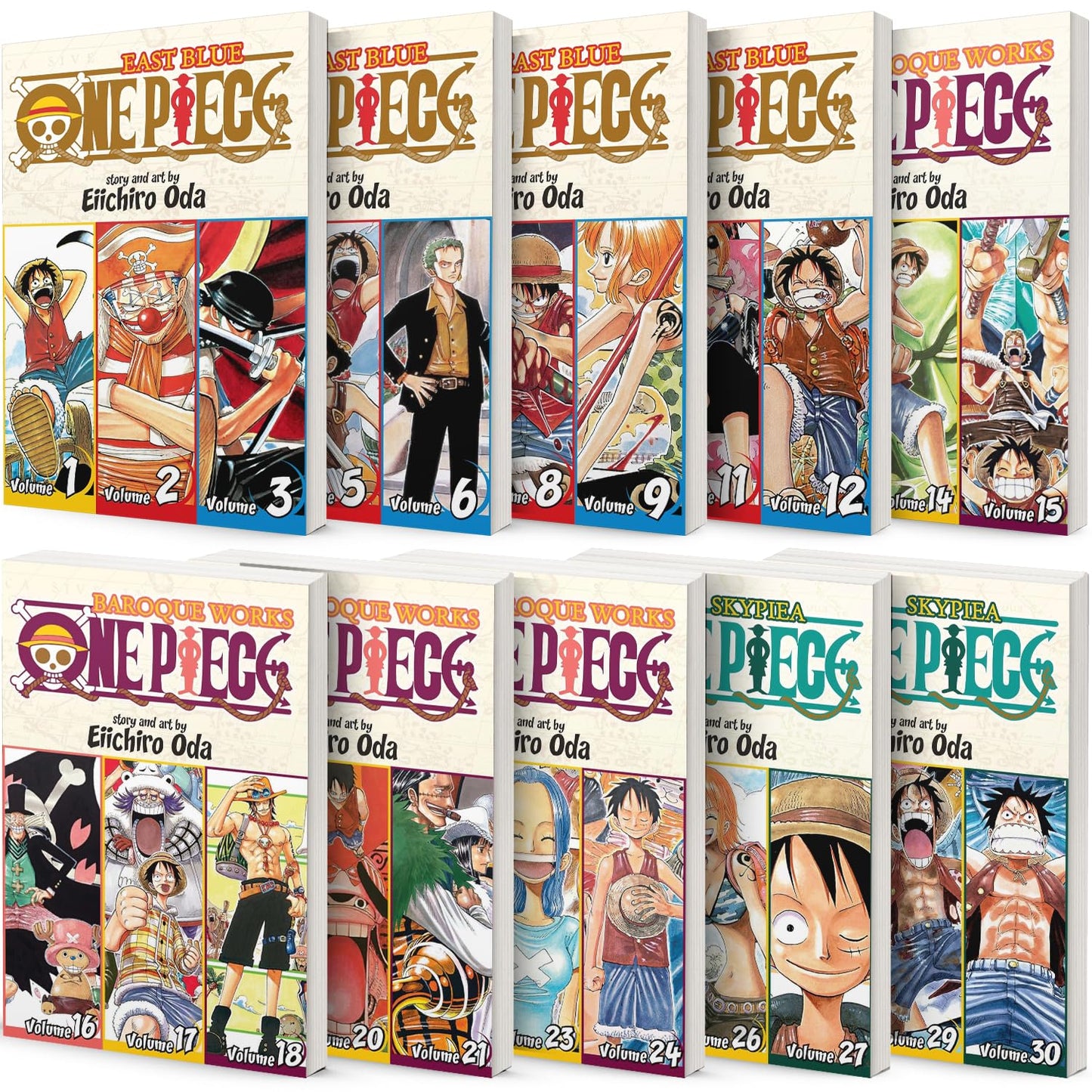 Libro: One Piece 3-in-1 Edition 10-book Manga Set 1-10: Vol. 1-30 by Eiichiro Oda