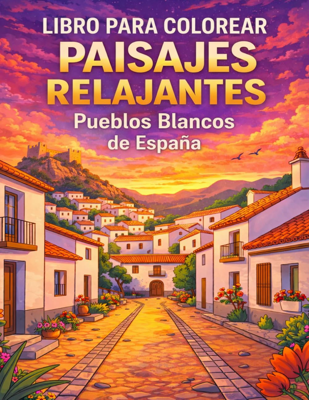 Libro para colorear paisajes relajantes: Pueblos Blancos de España Libro para adultos antiestrés y mindfulness (Spanish Edition)