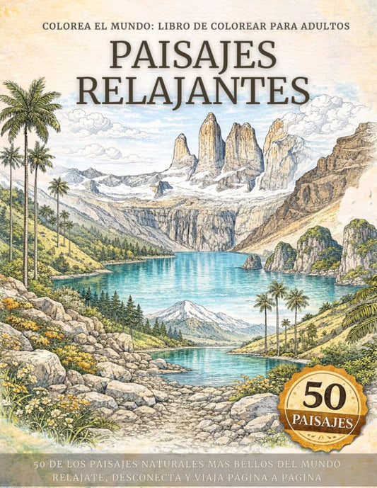 Colorea el mundo: libro de colorear para adultos PAISAJES RELAJANTES: 50 de los paisajes más bellos del mundo, relájate, desconecta y viaja página a página