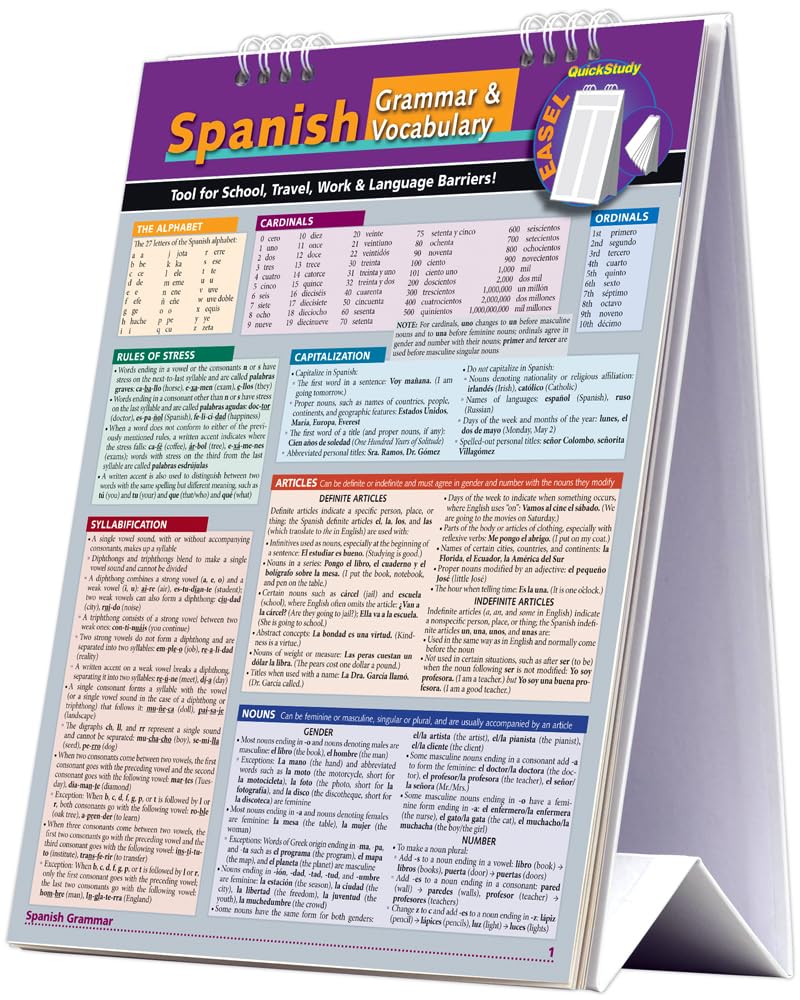 Libro: Spanish Grammar & Vocabulary Easel Book: a QuickStudy Reference Tool for School, Work & Language Barriers