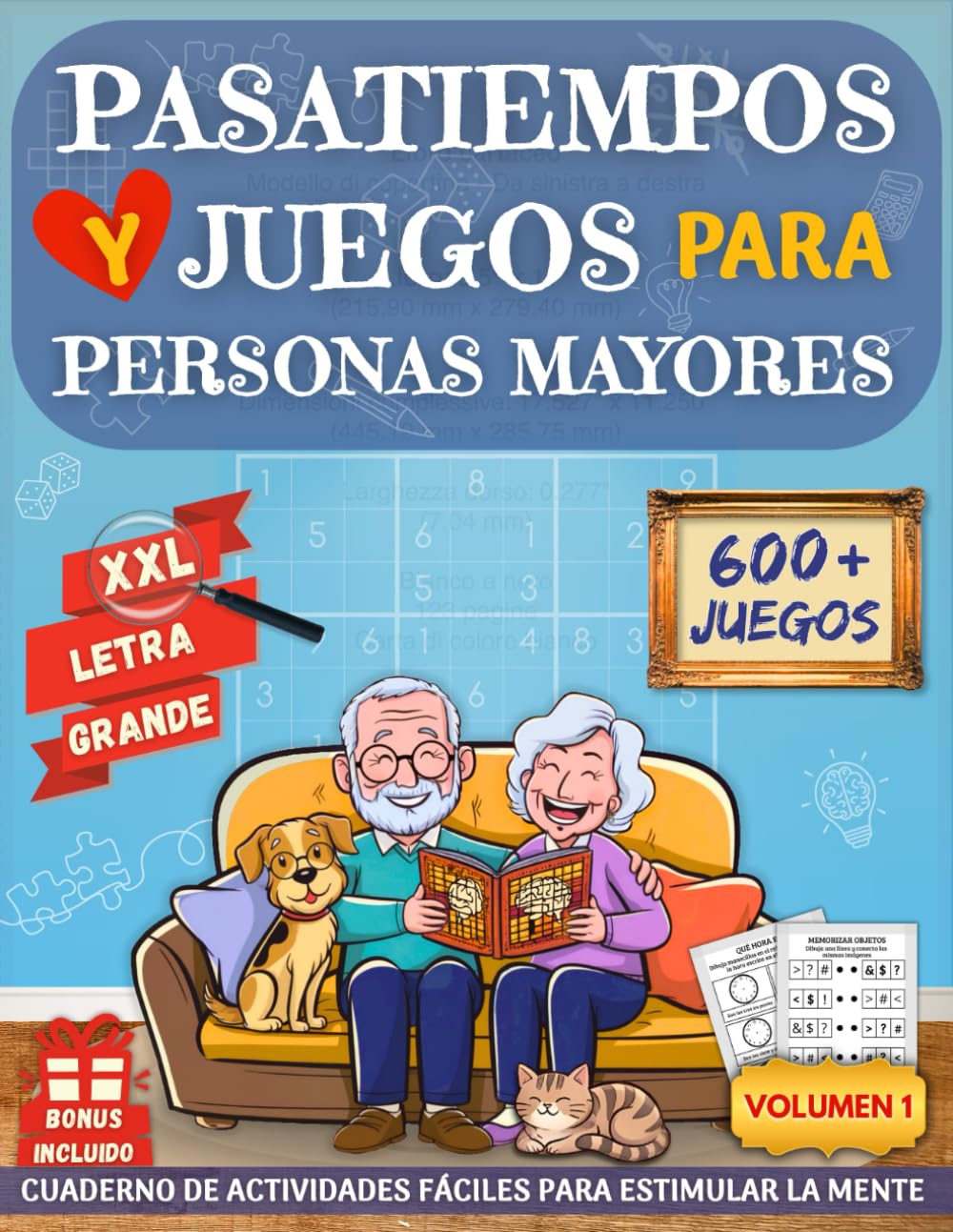 Libro: Pasatiempos y Juegos para Personas Mayores: 600 Ejercicios de Memoria para Alzheimer y Demencia | Cuaderno de Actividades Fáciles con Letra Grande XXL para Estimular la Mente