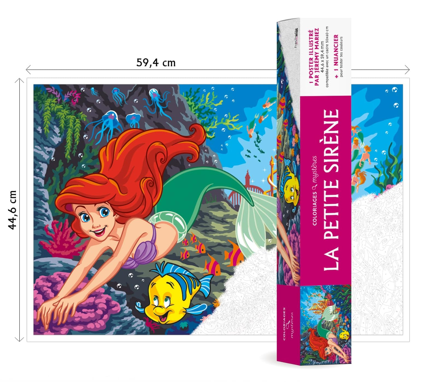 Libro: Coloriages mystères La Petite Sirène: 1 poster illustré 44,6 x 59,4cm et 1 nuancier