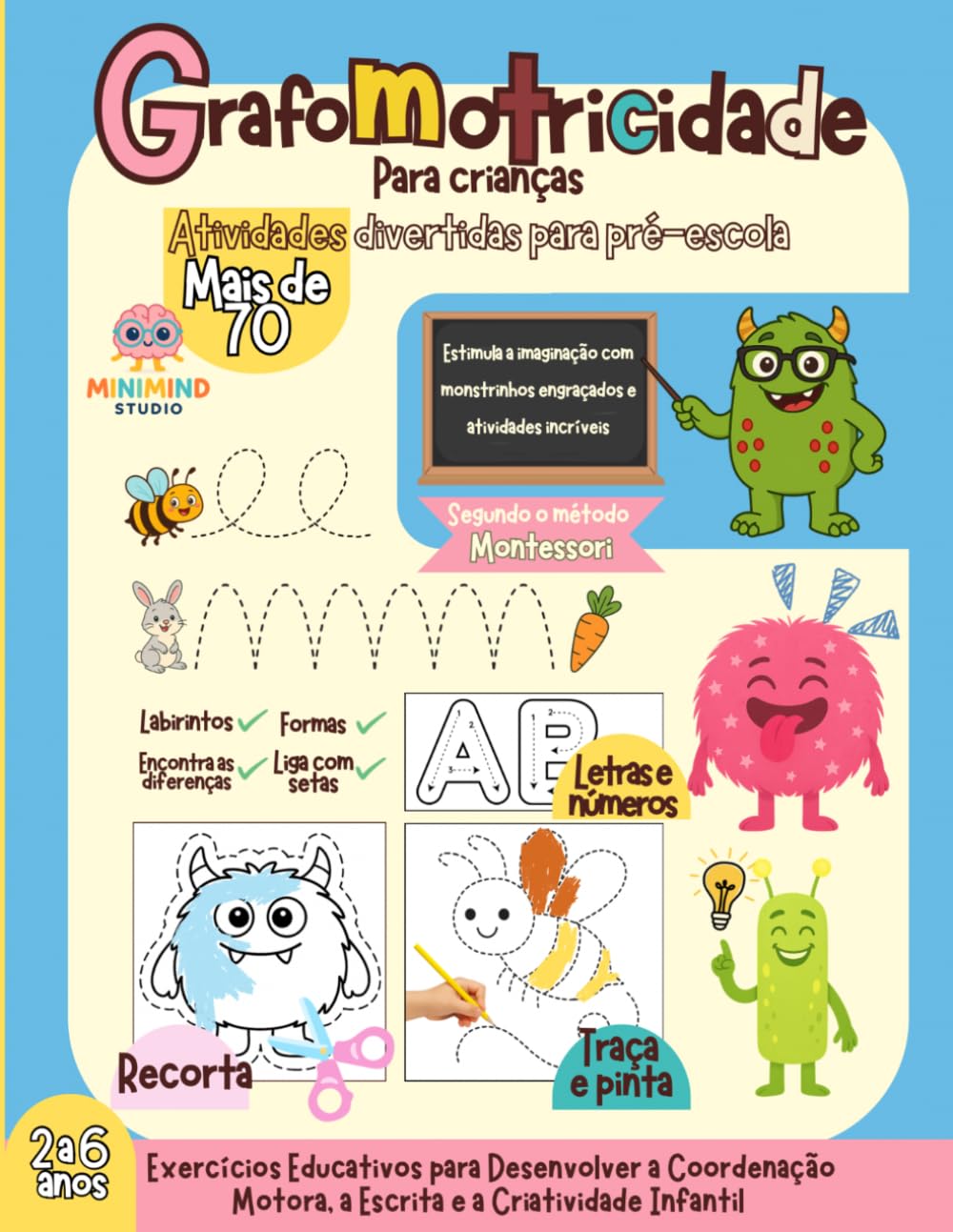 Libro: Grafomotricidade Montessori para crianças 2-6 anos (em Português): Caderno de Atividades Divertidas para Pré-Escola: Traçar, Pintar, Recortar, ... o Método Montessori (Portuguese Edition)