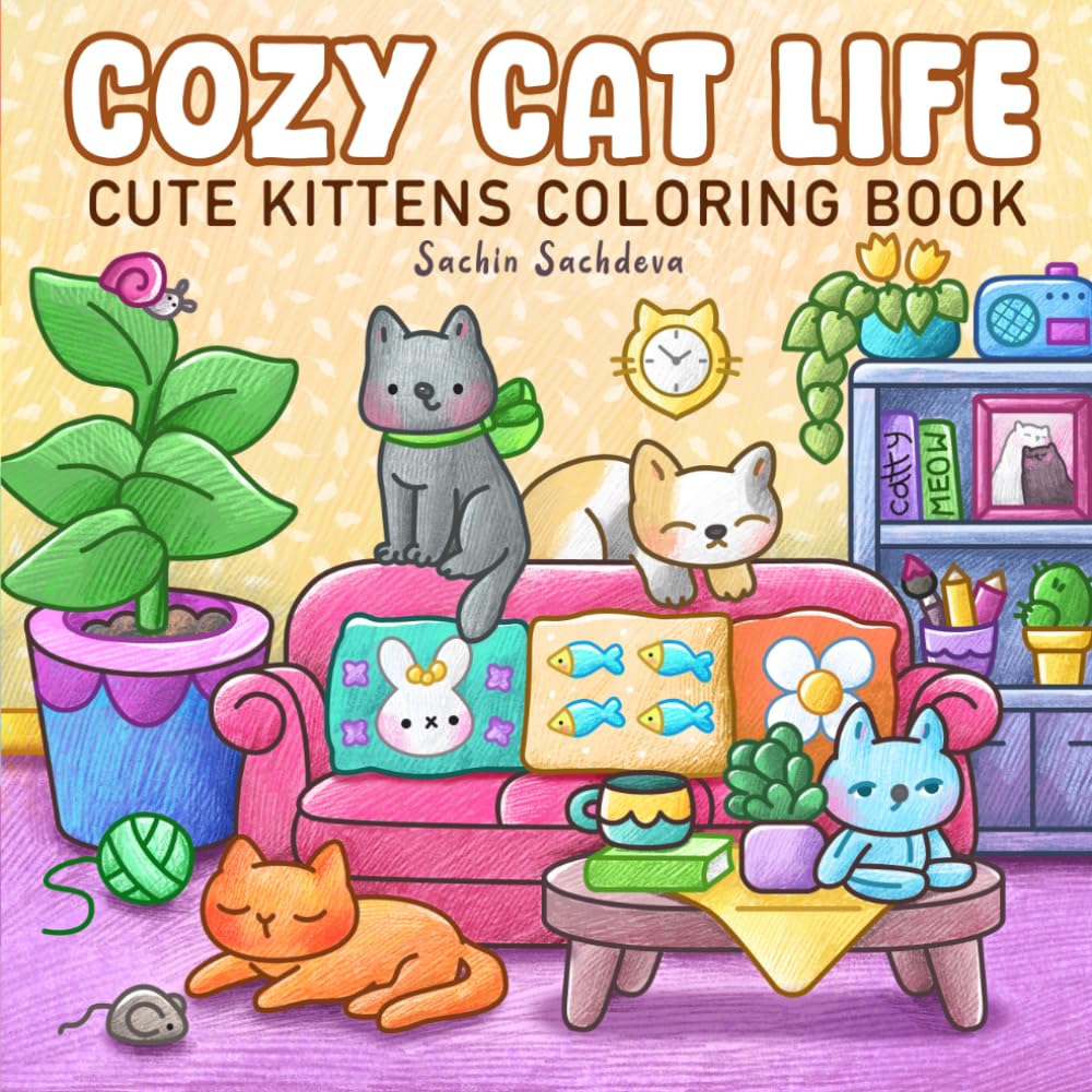 Libro: Cozy Cat Life Coloring Book: Relaxing and Easy Designs Featuring Cute Kittens, Soft and Peaceful Moments for Teens and Adults (Super Cute and Cozy Coloring Book)