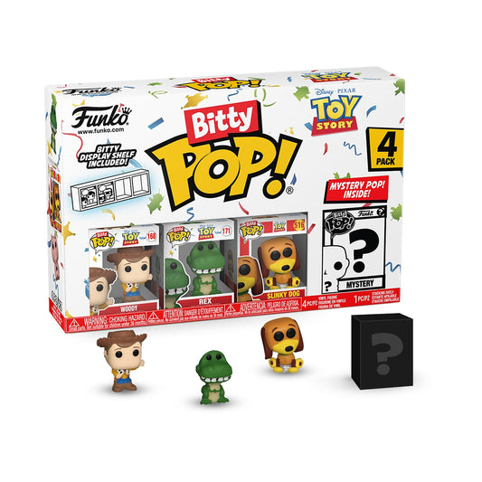 Funko Bitty Pop Toy Story - Woody, Rex, Slinky Dog and A Surprise Mystery Mini Figura - 0.9 Pulgadas () Coleccionable - Stackable Display Shelf Included