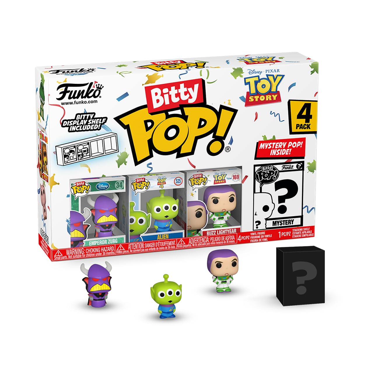 Funko Bitty Pop Toy Story - Zurg, Alien, Buzz Lightyear and A Surprise Mystery Mini Figura - 0.9 Pulgadas () Coleccionable - Stackable Display Shelf Included