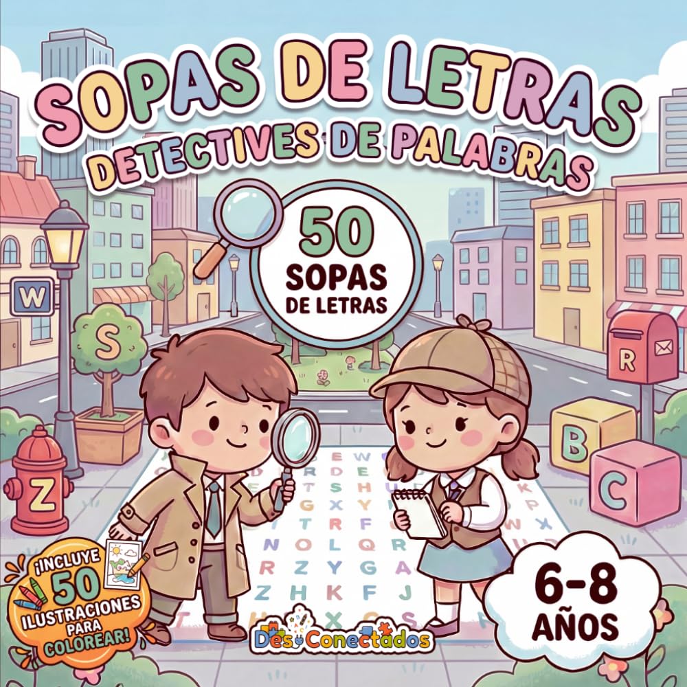 Libro: Sopas de Letras para niños de 6 7 8 años | 50 Juegos Educativos: Detectives de Palabras