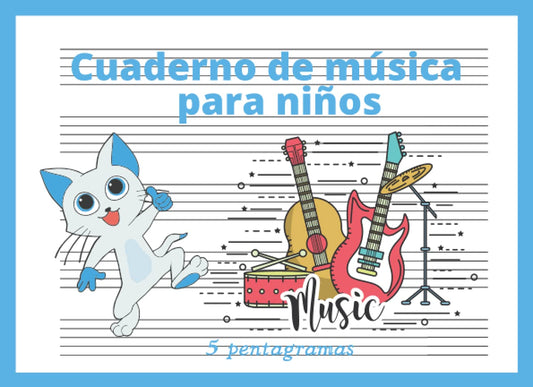 Cuaderno de Música 5 pentagramas: Libreta para notación musical para niños, papel pautado, 5 pentagramas por página, A5+ apaisado, 60 páginas