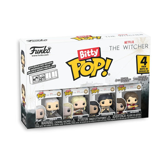 Funko Bitty Pop!: Netflix - Geralt, Jaskier, Ciri, and Yennefer - 0.9 Pulgadas () - The Witcher Coleccionable - Stackable Display Shelf Included