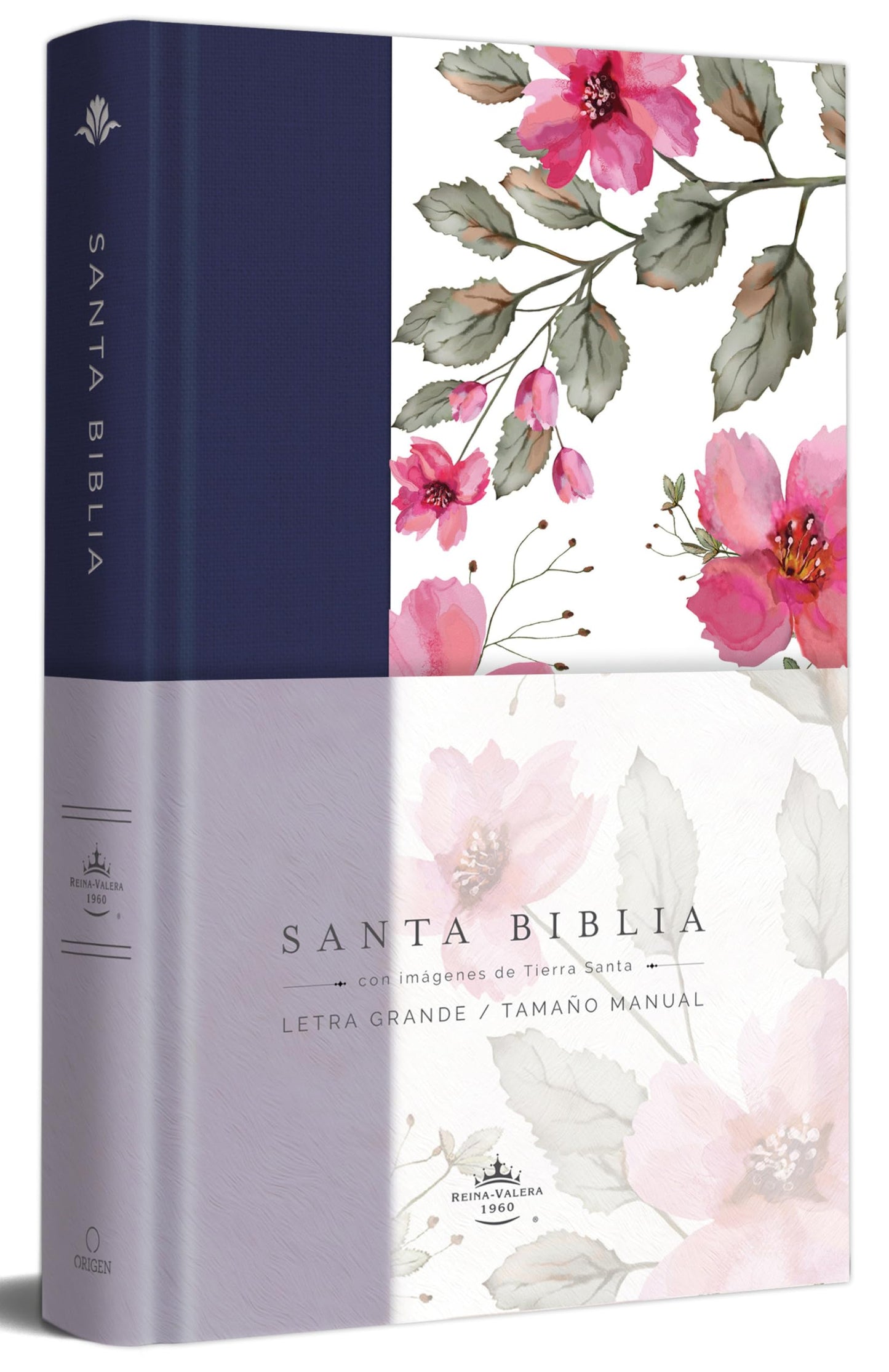 Libro: Biblia RVR 1960 letra grande. Tapa dura tela azul púrpura con flores tamaño manu al / Bible RVR 1960 Handy Size Hardcover Cloth with Purple Blue Flowers
