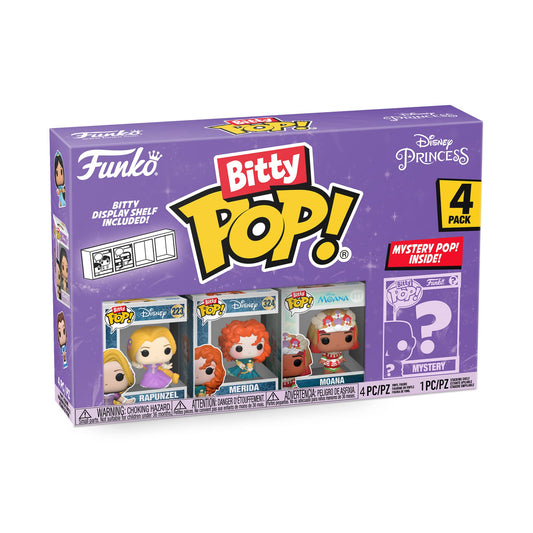 Funko Bitty Pop Disney Princesses - Rapunzel, Merida, Moana and A Surprise Mystery Mini Figura - 0.9 Pulgadas () Coleccionable - Stackable Display Shelf Included - Cake Topper