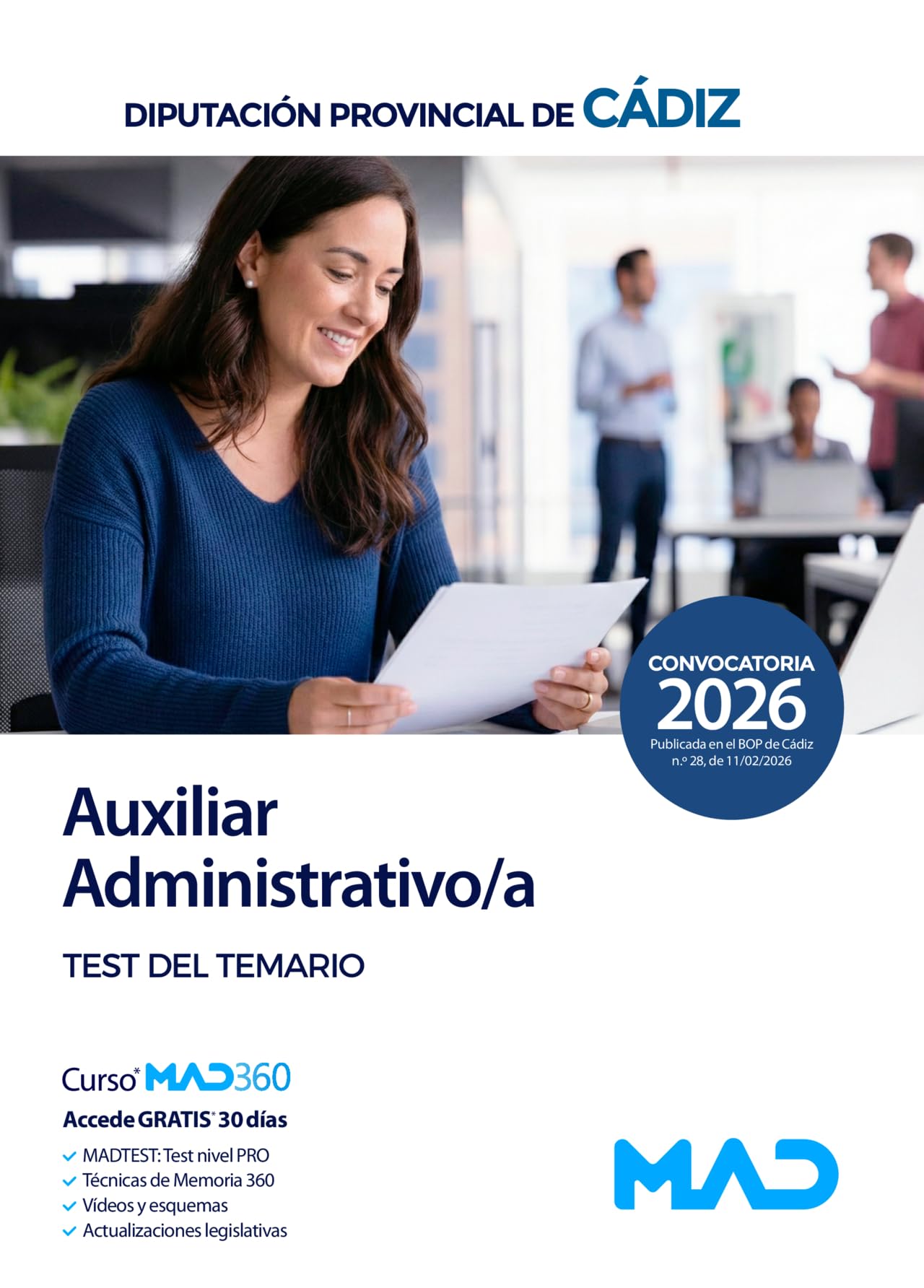 Libro: Auxiliar Administrativo/a de la Diputación Provincial de Cádiz. Test del temario