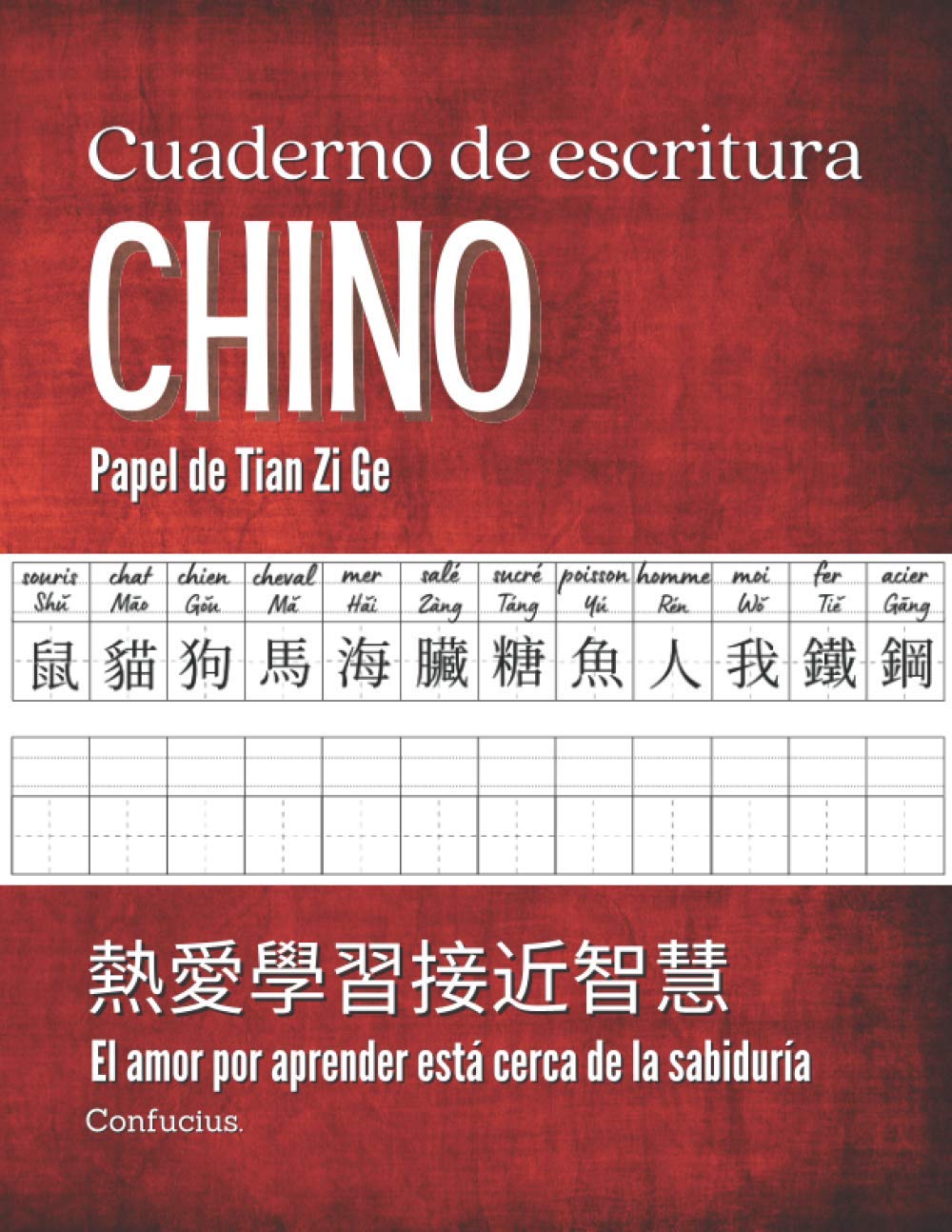 Libro: Cuaderno de escritura chino - Papel Tian Zi Ge: aprender y escribir sinogramas y pinyin del idioma chino | 110 páginas | formato 21,5 x 28 cm (Spanish Edition)