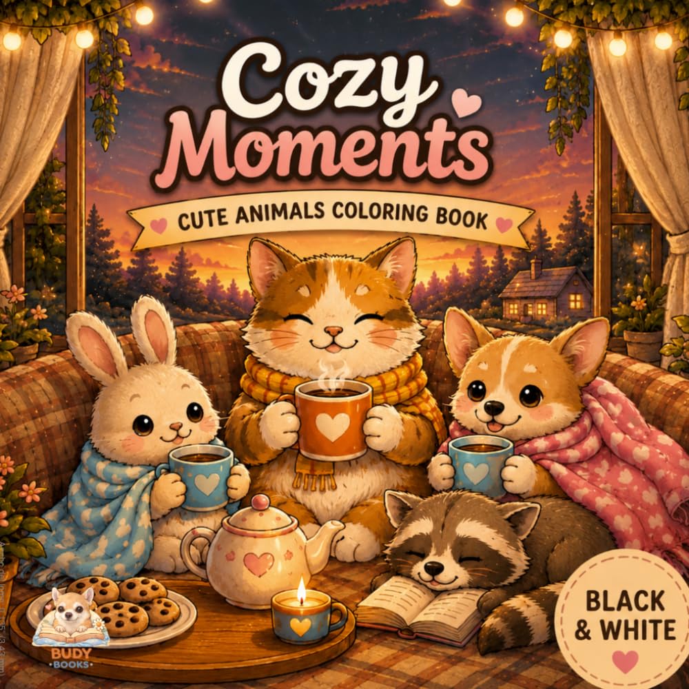 Libro: Cozy Moments with Cute Animals Coloring Book: Cute Animals Coloring Book for Adults | Easy, Relaxing and Stress Relief Designs | Single-Sided Pages
