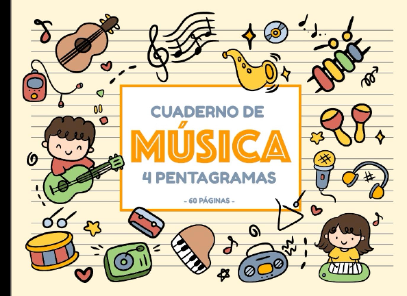 Libro: CUADERNO DE MÚSICA - 4 PENTAGRAMAS: libreta de pentagrama A5 pauta ancha | formato horizontal | cuaderno de partituras para niños