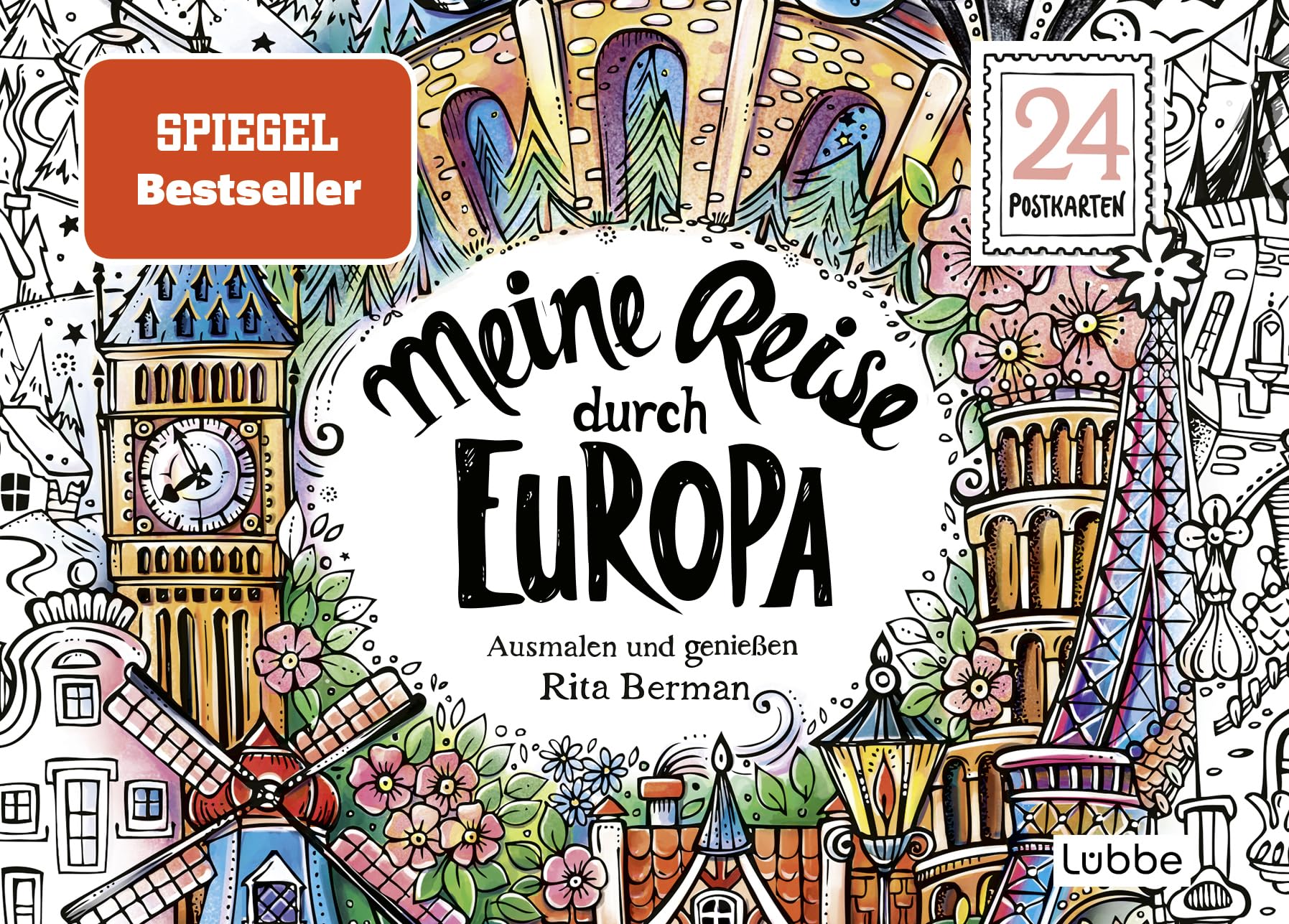 Libro: Meine Reise durch Europa: Ausmalen und genießen. 24 Postkarten