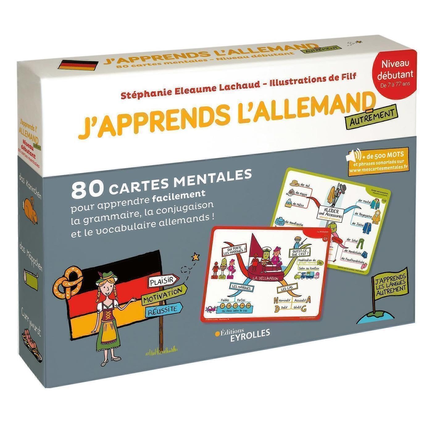 Libro: J'apprends l'allemand autrement niveau débutant: 80 cartes mentales pour apprendre facilement la grammaire, la conjugaison et le vocabulaire allemands !