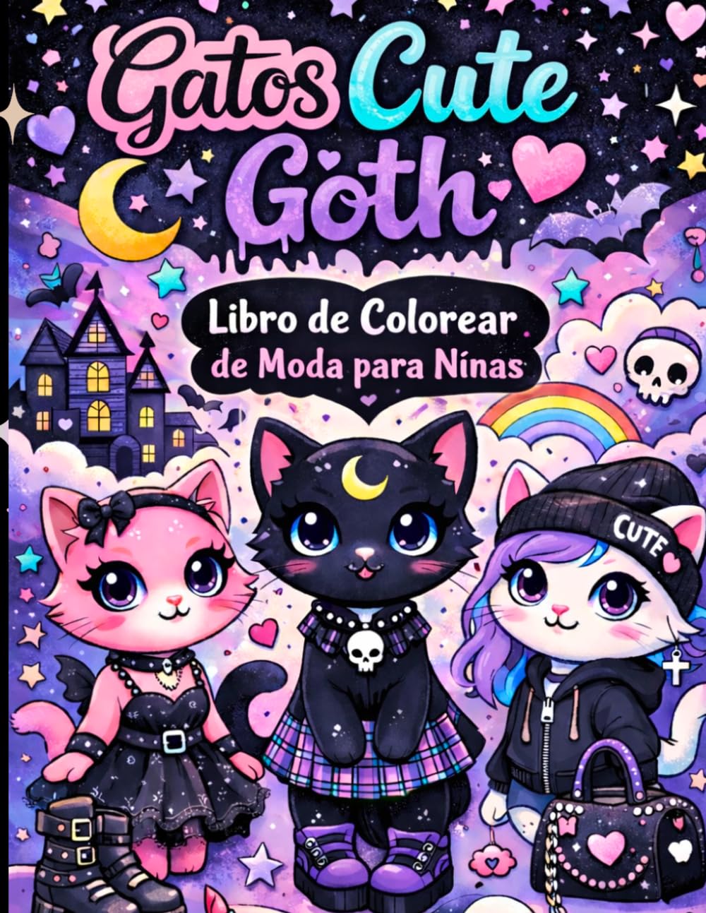 Libro: Gatos Cute Goth Libro de Colorear de Moda para Niñas: Creativos Terroríficos y Lindos Gatos Nu Goth y Pastel Goth Inspirados en la Moda Regalo Único de Armario para Niños y Adolescentes Artísticos