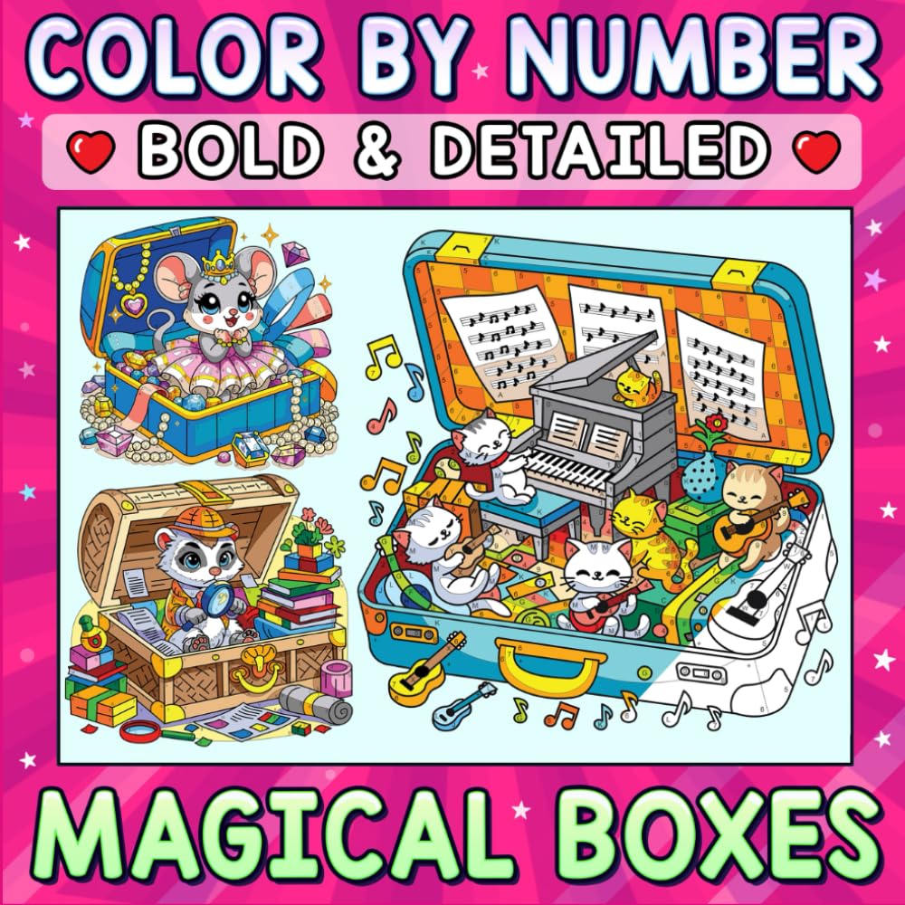 Libro: Color By Number Bold & Detailed Magical Boxes: Secret Tiny Worlds Filled with Cute Animals and Enchanting Scenes