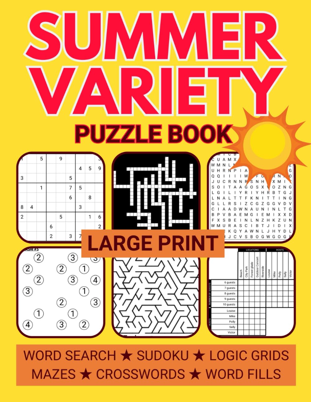 Libro: Large Print Summer Variety Puzzle Book: Relaxing Mixed Puzzles for Adults Including Sudoku, Crosswords, Word Searches, and Logic Grids (Variety Puzzle Books for Adults)